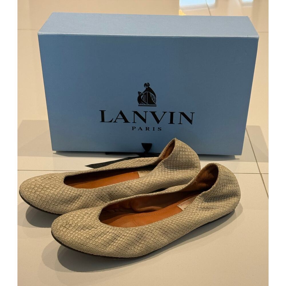 LANVIN Ballet Flats Size 38.5 Snakeskin Beige
